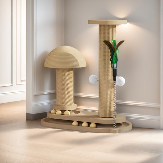 Cat Tree Solid Wood Compact Vertical Cat Climbing Structure with Sisal Scratching Post & Integrated Scratch Board