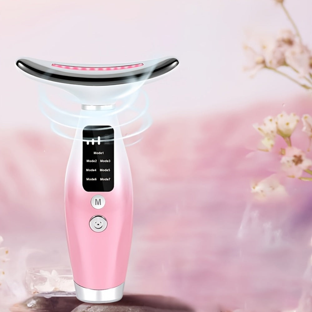 LED Light Therapy Face Neck Shoulder Massager 7-Color USB Rechargeable Multiple Adjustable Modes Facial for Home or Salon Spa Use