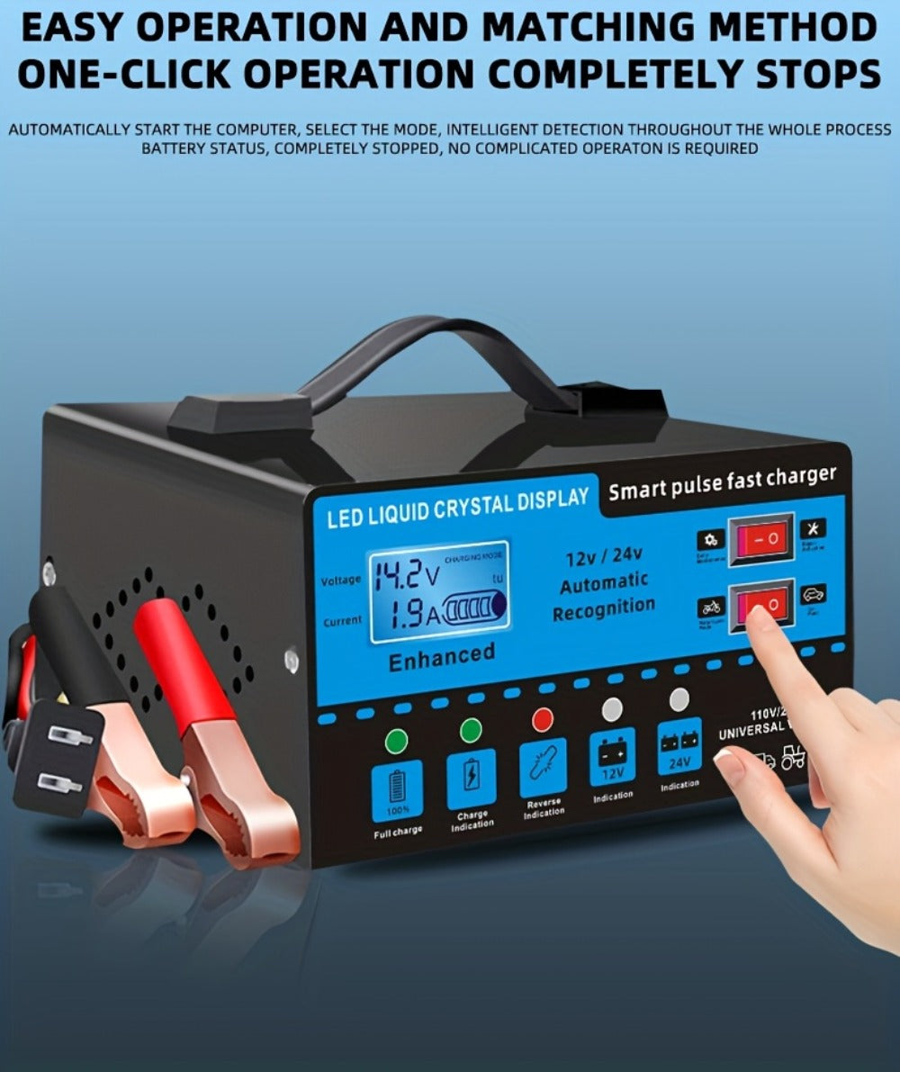 Intelligent Battery Charger & Inverter 12V & 24V – LCD Display, Trickle Maintenance, Overcharge & Short Circuit Protection for Cars Yachts