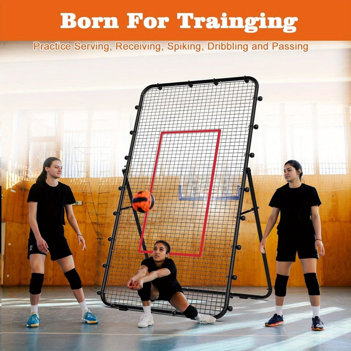 Volleyball Rebounder Net 7x4ft Adjustable Angle – Portable Steel Frame Training Rebounder with High-Tension PE Netting & 24 Elastic Cords