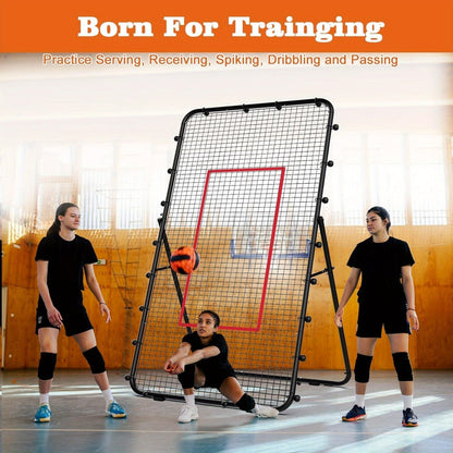 Volleyball Rebounder Net 7x4ft Adjustable Angle – Portable Steel Frame Training Rebounder with High-Tension PE Netting & 24 Elastic Cords