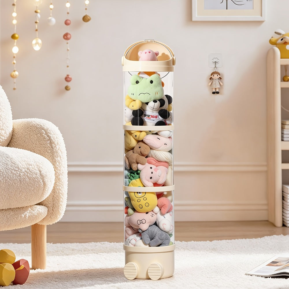 Stuffed Animal Storage Tower, Clear Plastic Toy Organizer with Layered Shelves, Visible Spacious Display Box for Kids Room