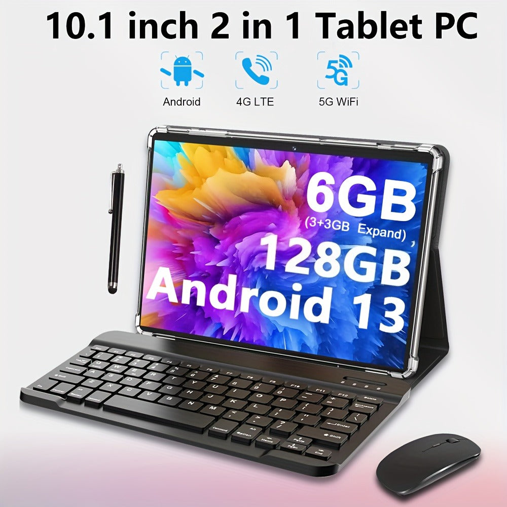 Android Tablet 10.1-Inch Work and Study Bundle with 6GB RAM, 128GB Internal Storage and Keyboard