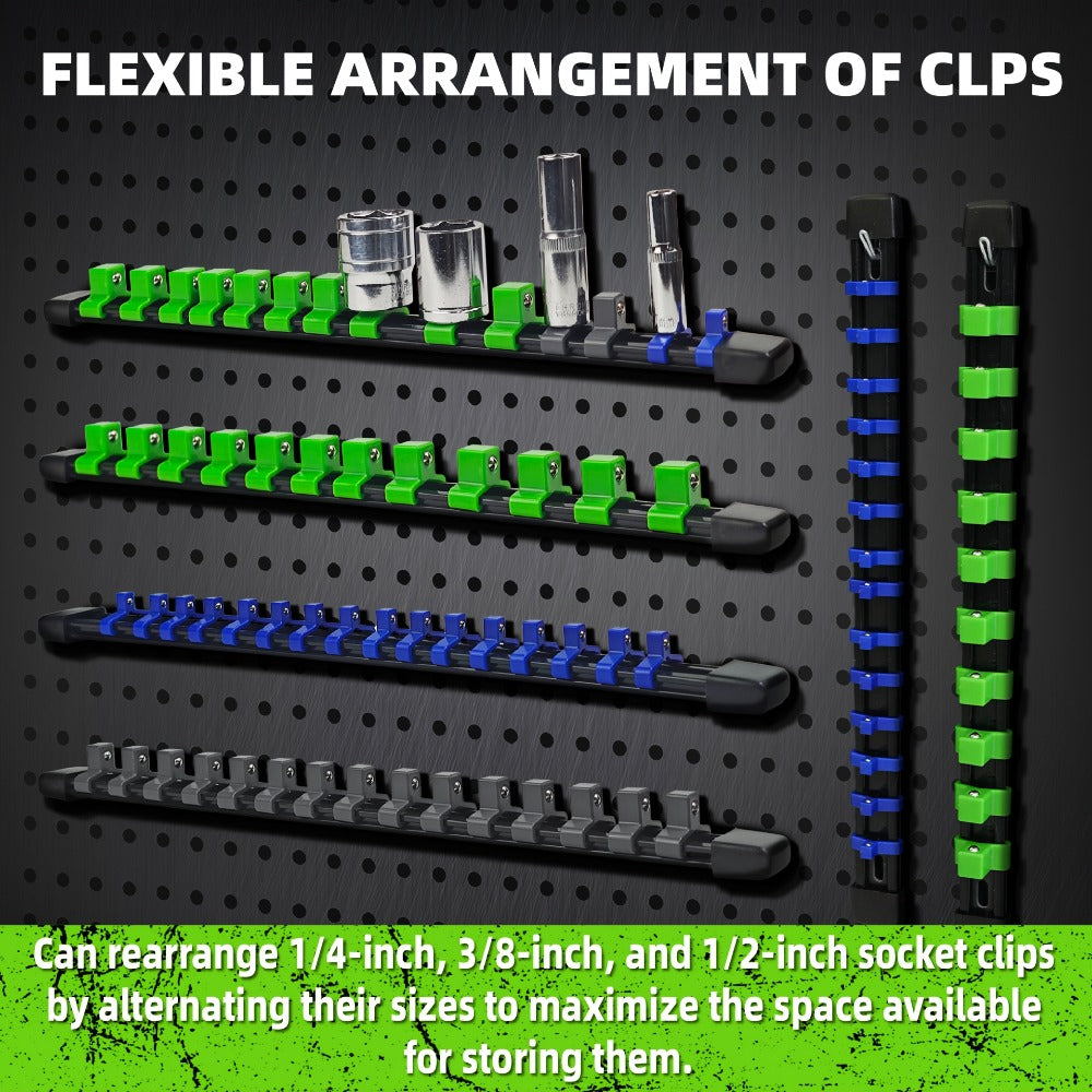 Socket Organizer Set with Rails – Heavy Duty ABS Socket Holder Rack for 1/4", 3/8" & 1/2" Drive – Tool Storage Kit for Toolbox