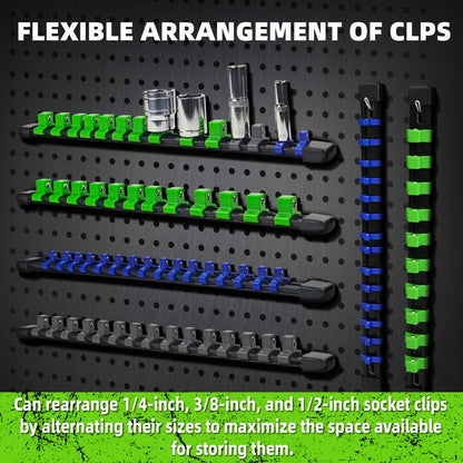 Socket Organizer Set with Rails – Heavy Duty ABS Socket Holder Rack for 1/4", 3/8" & 1/2" Drive – Tool Storage Kit for Toolbox