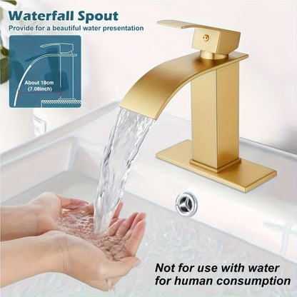 Waterfall Bathroom Sink Faucet, Single Hole or 3-Hole Mixer Tap with 6" Deck Plate, Ceramic Valve