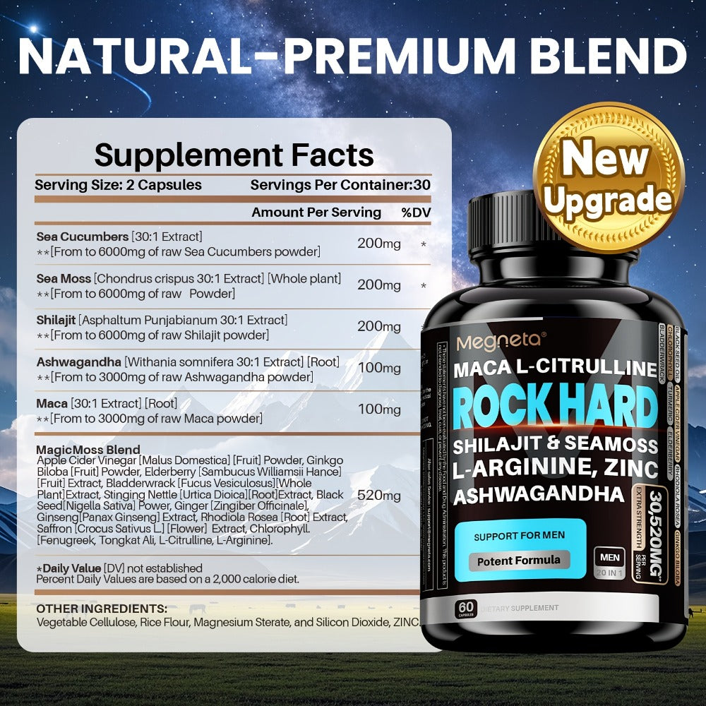 Maca Root & L-Arginine Men's Performance Supplement with Shilajit - Double-Acting Formula for Stamina