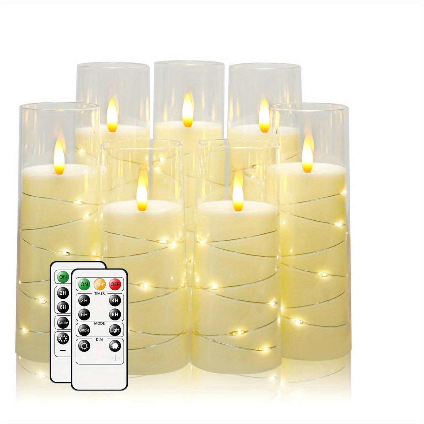 Flameless LED Candles with Remote Control Timer and Star String Lights Set of 5 or 7 Pillar Candles for Wedding Garden Home Decor