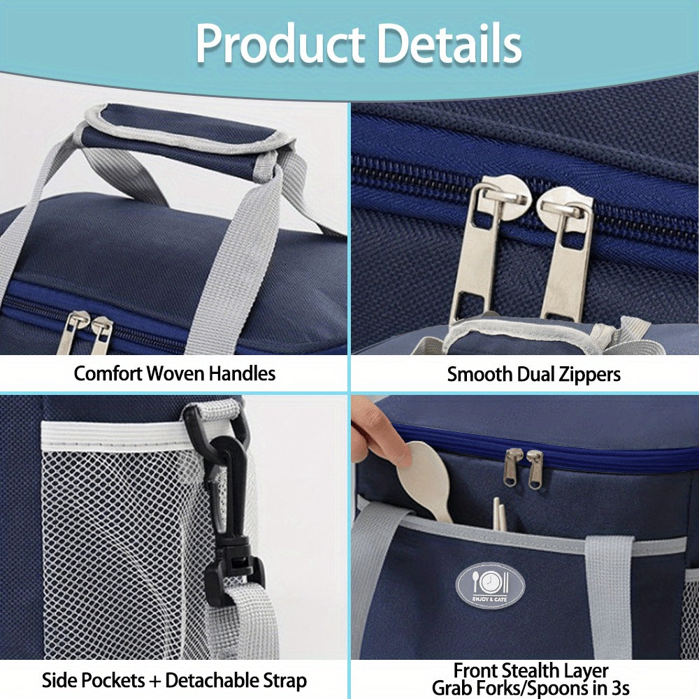 Rectangular Lunch Bag Tote, 29 x 21 x 26cm with Front Pocket, Two Mesh Side Pockets and Four Colors