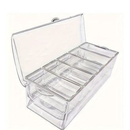 Condiment Caddy with Lid 5 Compartments Clear Serving Tray Bar Fruit Caddy Ice Tray Party Toppings Container Garnish Station