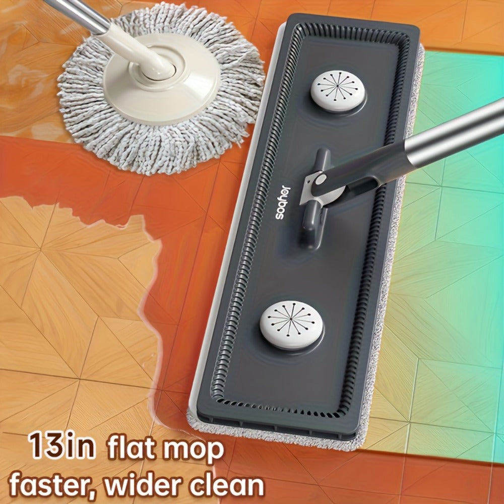 Spin Mop and Bucket Set with Wringer 360° Flat Mop Microfiber Pads Long Handle for Hardwood for Home Cooking, Dining and Outdoor Meals