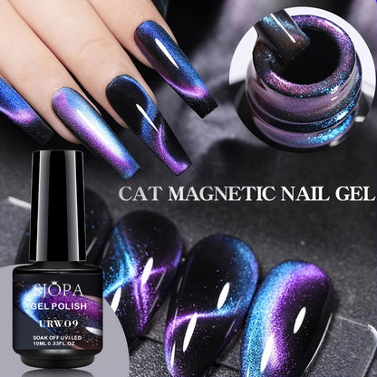 Magnetic Cat Eye Gel Nail Polish 9D Holographic Rainbow Glitter Blue & Purple – LED UV Soak-Off Gel Polish Paraben-Free Water-Based Formula