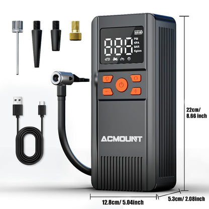 Portable Tire Inflator Cordless Air Compressor – 150PSI Fast Inflation, 5000mAh Rechargeable Battery, Digital Pressure Gauge, LED Light