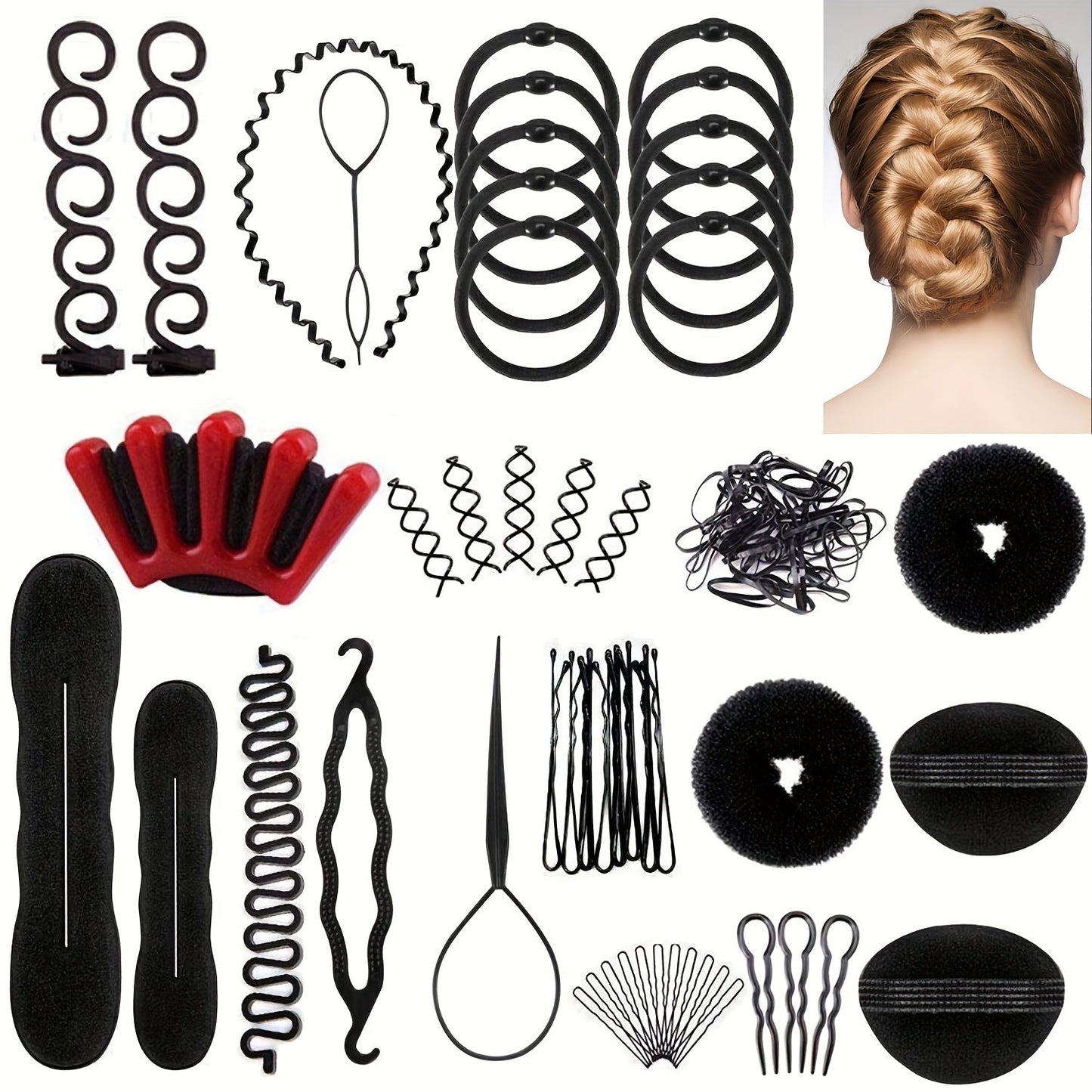 Hair Accessories 81-Piece Styling Kit with Bun Makers, Curlers, Clips, Pins and Braiding Tools