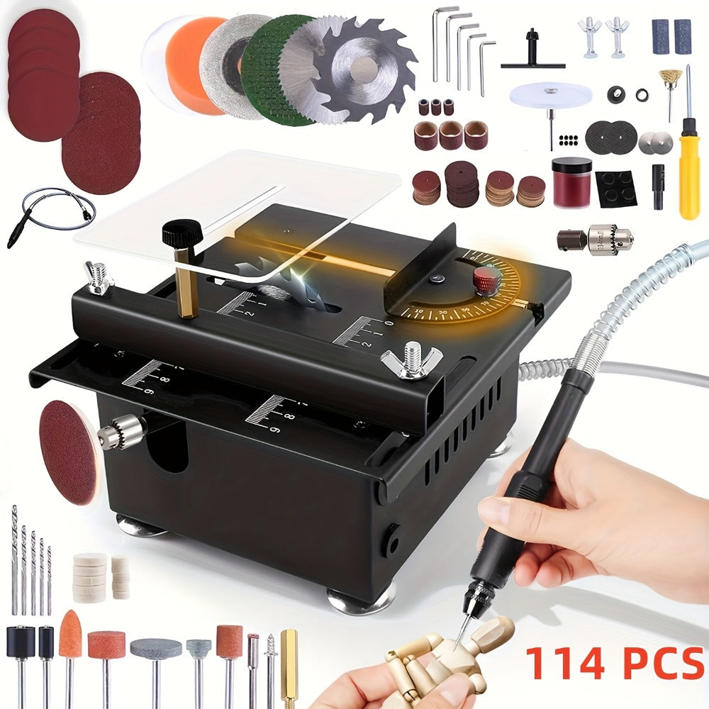 Mini Table Saw Multi-Function Portable DIY Machine, Sanding Engraving Drilling All-in-One Woodworking Tool