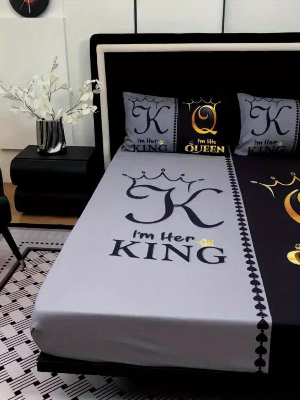 Bed Sheet Set 3 Piece Super Soft Microfiber Fitted Sheet with Pillowcases – Deep Pocket 15 Inch Crown Letter Print Color Block Bedding Twin