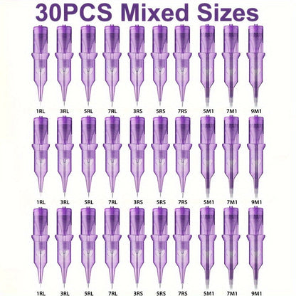 Disposable Tattoo Needles Mixed Size Sterilized RL RS M1 0.35mm, Safety Tattoo Needle Set for Tattoo Artists and Beginners