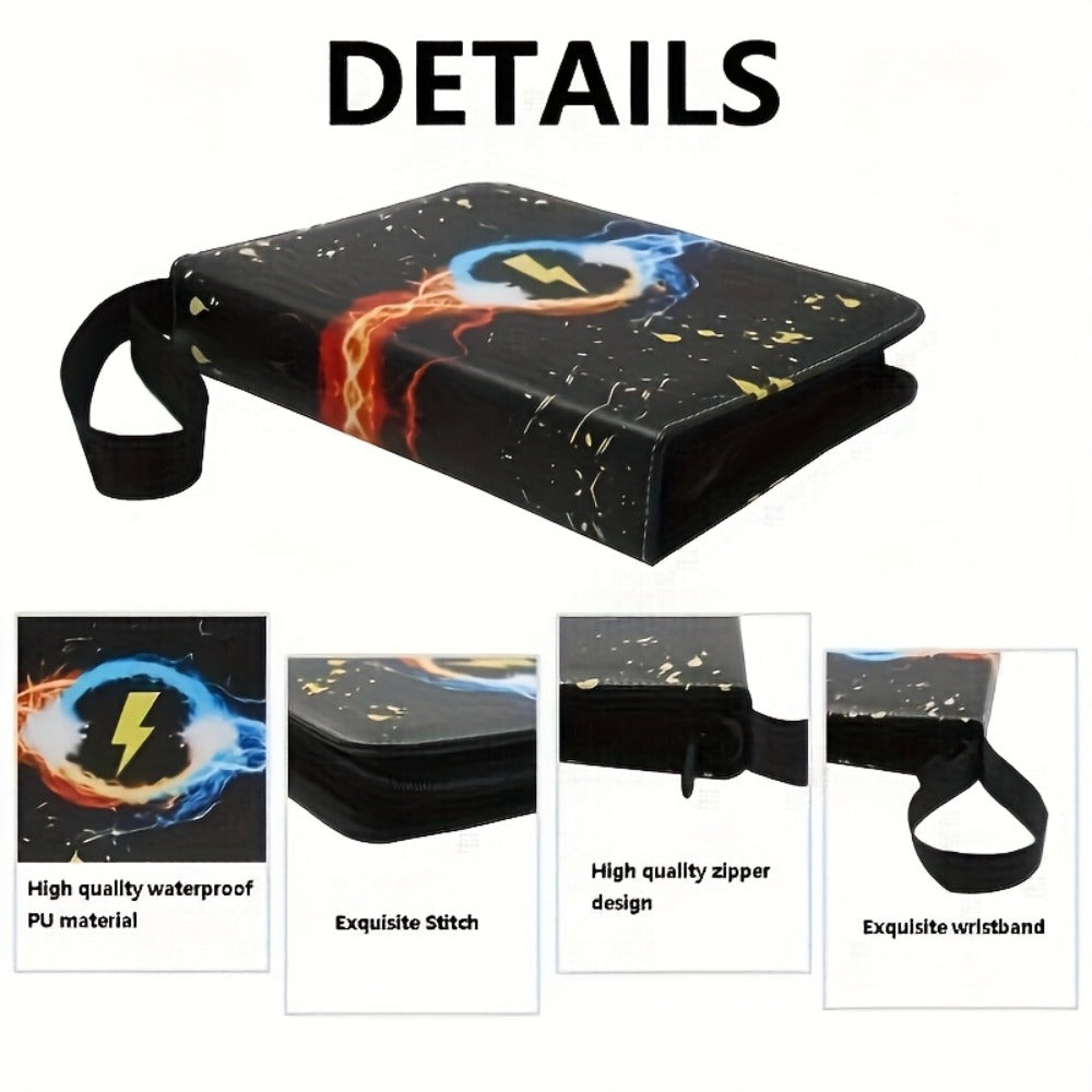 Trading Card Binder 400 Pockets – Faux Leather Lightning Bolt Design, Double-Sided Sleeves for Pokemon MTG TCG Sports Cards
