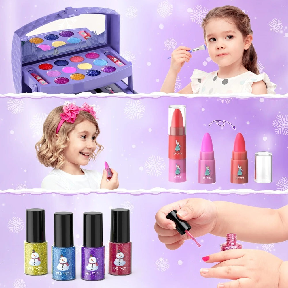 Princess Makeup Set for Girls Ages 3-12, 58 PCS Pretend Play Makeup Kit with Brushes & Case, Skin-Friendly Beauty Toy