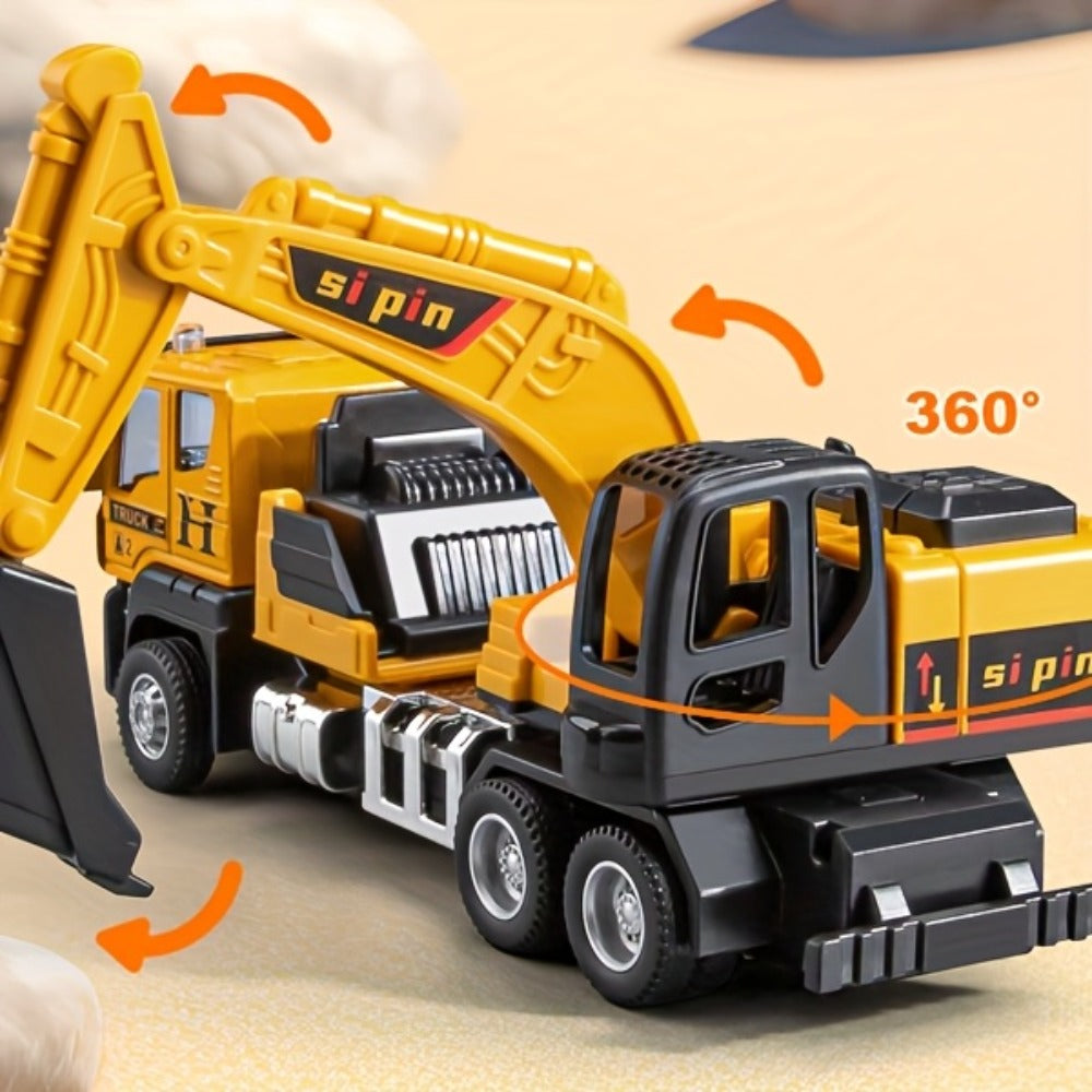 Die-Cast Construction Vehicle Toy Set, Mini Alloy Excavator, Dump Truck, Cement Mixer & Crane Trucks for Toddlers Boys Ages 3+