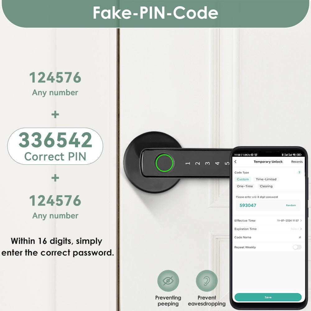 Aluminum Alloy Smart Door Handle Lock 4-in-1 with Fingerprint, Password, App & Key, Left & Right Hand Compatible