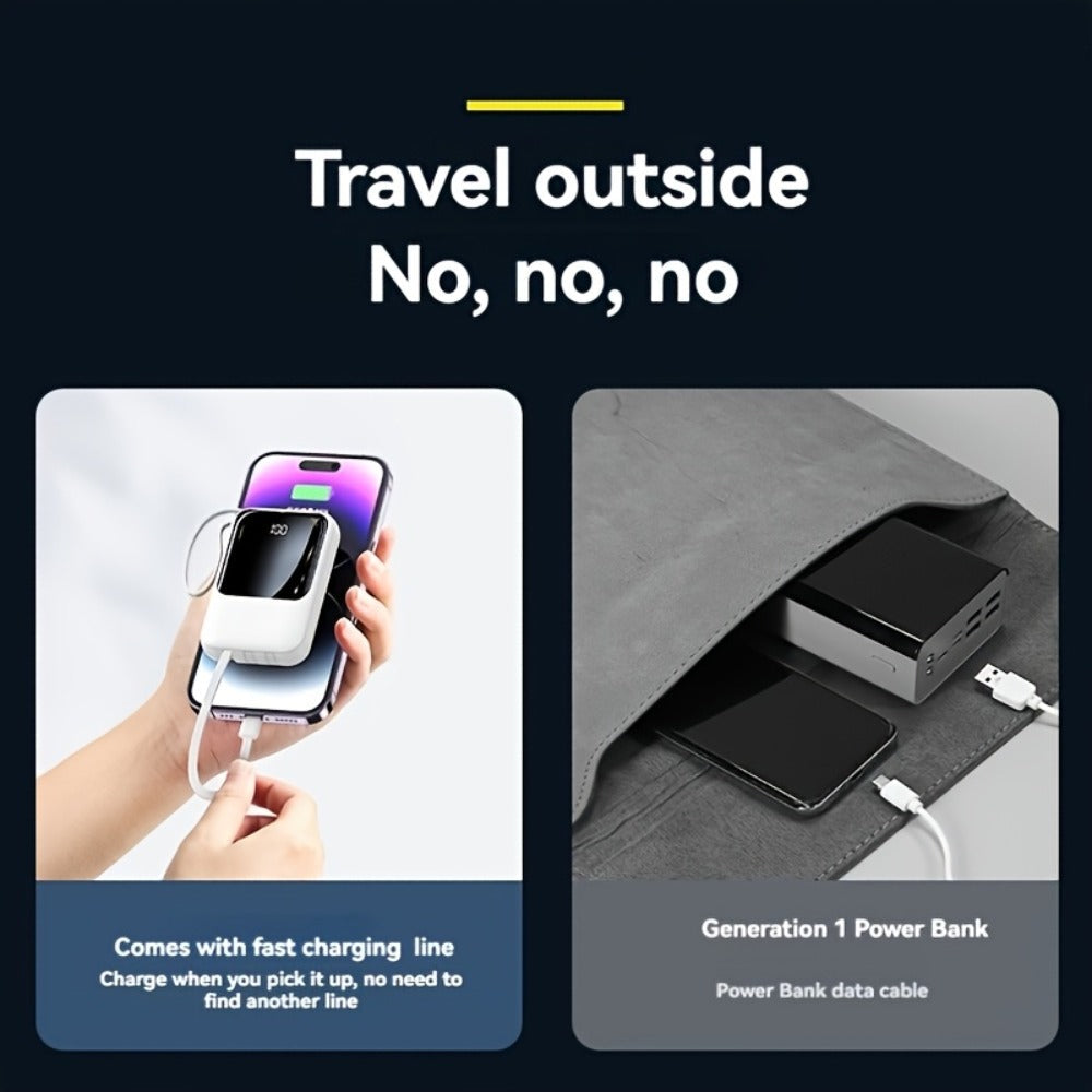 Power Bank 21000mAh Mini with 5W or 22.5W Power Options, Built-In Cable Set and LED Display