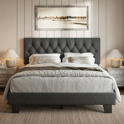 21-Inch Solid Wood Bed Frame with Tufted Back and No Box Spring Needed for Bedroom detail image - detail view 16