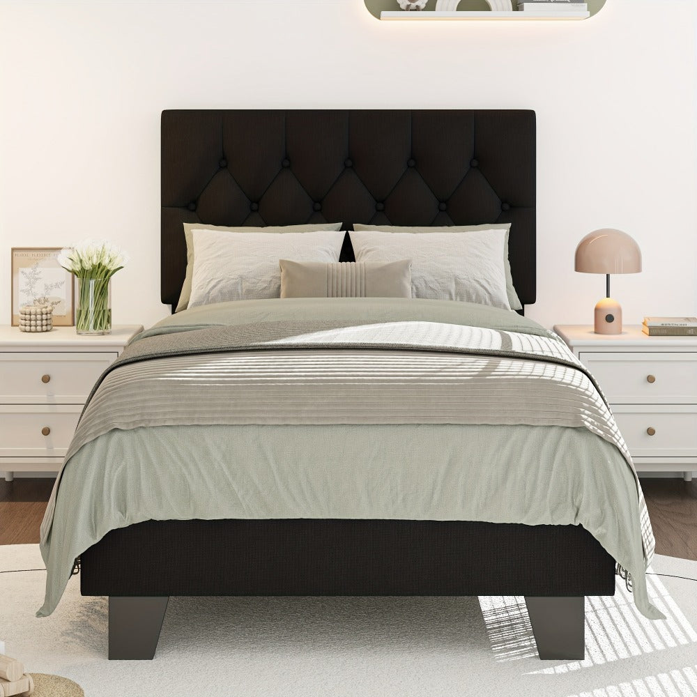 21-Inch Solid Wood Bed Frame with Tufted Back and No Box Spring Needed for Bedroom detail image - detail view 18