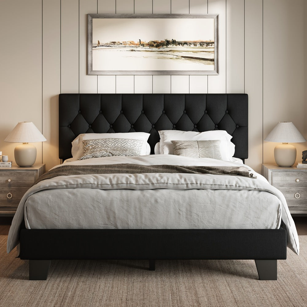 21-Inch Solid Wood Bed Frame with Tufted Back and No Box Spring Needed for Bedroom detail image - detail view 19