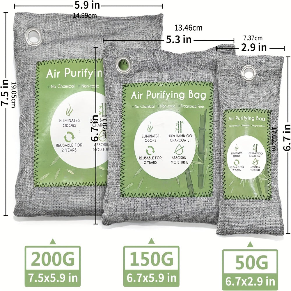 Bamboo Charcoal Air Purifying Bags Odor Absorber & Moisture Absorber Natural Activated for Entryways, Bedrooms and Living Spaces