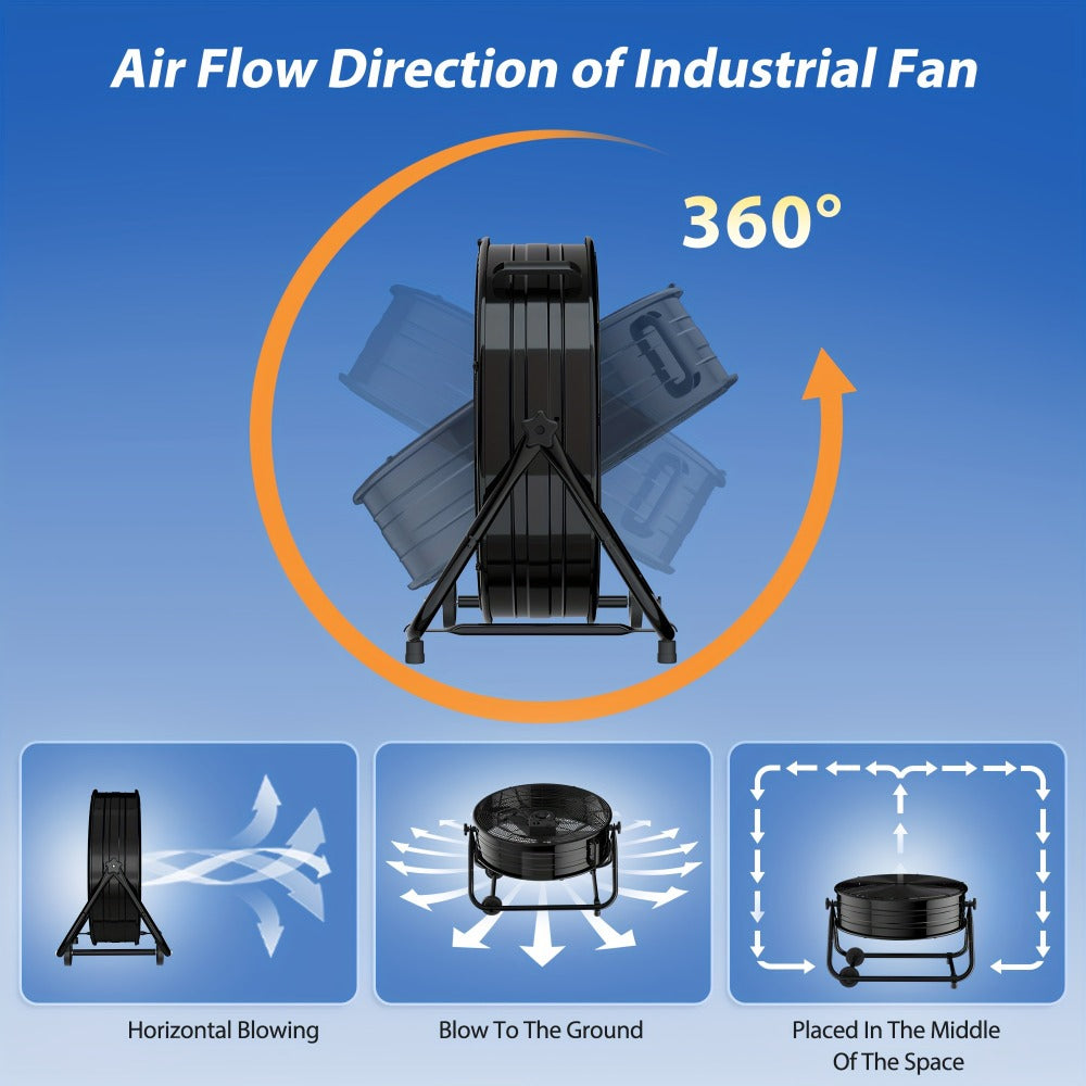 Industrial Drum Fan High Velocity Floor Fan 24 30 Inch, 3-Speed Metal Air Circulator 360 Tilt Casters ETL Listed