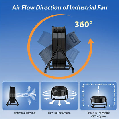Industrial Drum Fan High Velocity Floor Fan 24 30 Inch, 3-Speed Metal Air Circulator 360 Tilt Casters ETL Listed