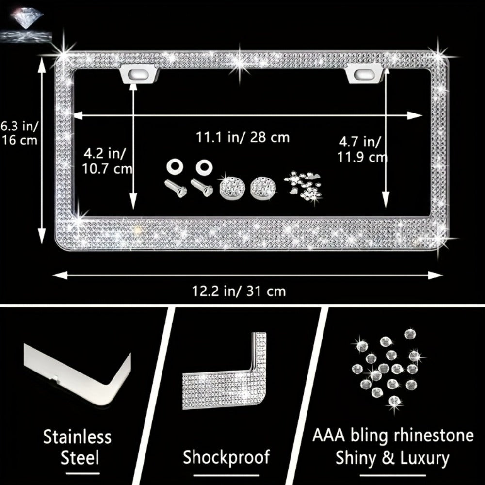 Bling Car Accessories Set 27pcs – Glitter Steering Wheel Cover 15 Inch, Bling License Plate Frame, Phone Holder & Car Coasters for Women