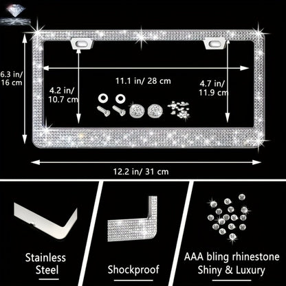 Bling Car Accessories Set 27pcs – Glitter Steering Wheel Cover 15 Inch, Bling License Plate Frame, Phone Holder & Car Coasters for Women