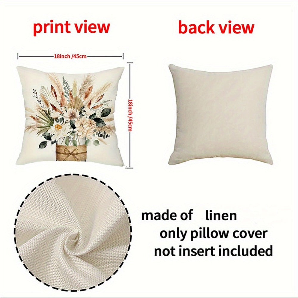 Eucalyptus Leaf Pillow Covers Set of 4 Farmhouse Style White Gray Decorative Throw Pillow Cases – 18x18 Inch Indoor Outdoor Sofa Chair