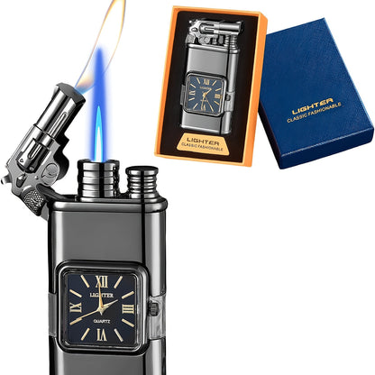 Double Flame Retro Metal Lighter Windproof Refillable Butane Outdoor Portable Quartz Ignition Dragon Eagle Gun Type Ice Golden Bronze