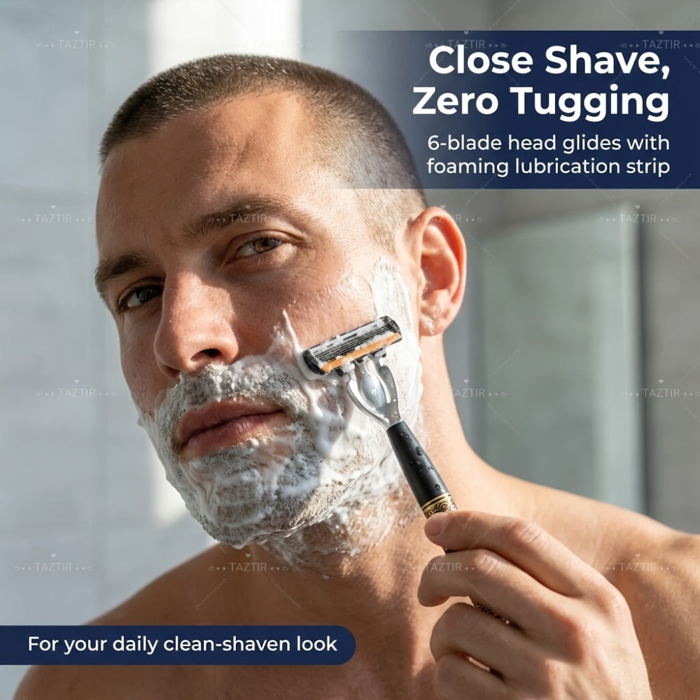 Luxury Men's Razor Set 6-Layer Blades – 2 Ergonomic Anti-Slip Handles & 72 Replaceable Blades, Precision Manual Shaving Kit