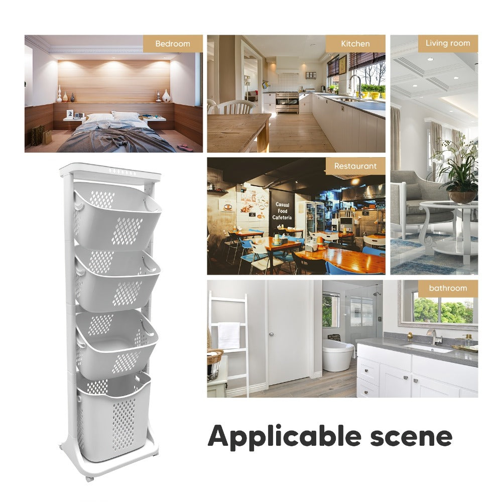 Rolling Laundry Hamper Cart with Wheels Multi-Tier | Large Capacity Laundry Basket with Removable Baskets | Wheeled Laundry Organizer