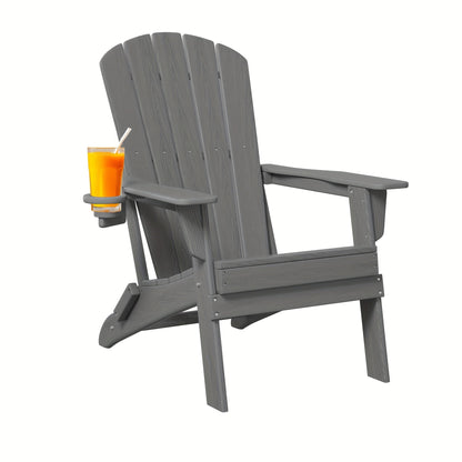 Folding Adirondack Chair with Cup Holder – HDPE All-Weather Outdoor Patio Chair
