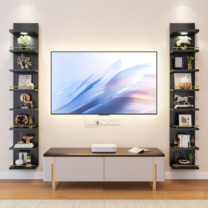 Floating Wall Shelves with LED Light - 6 & 8 Tier Wall Mounted Display Shelf Unit with Anti-Slip Rails for Bedroom