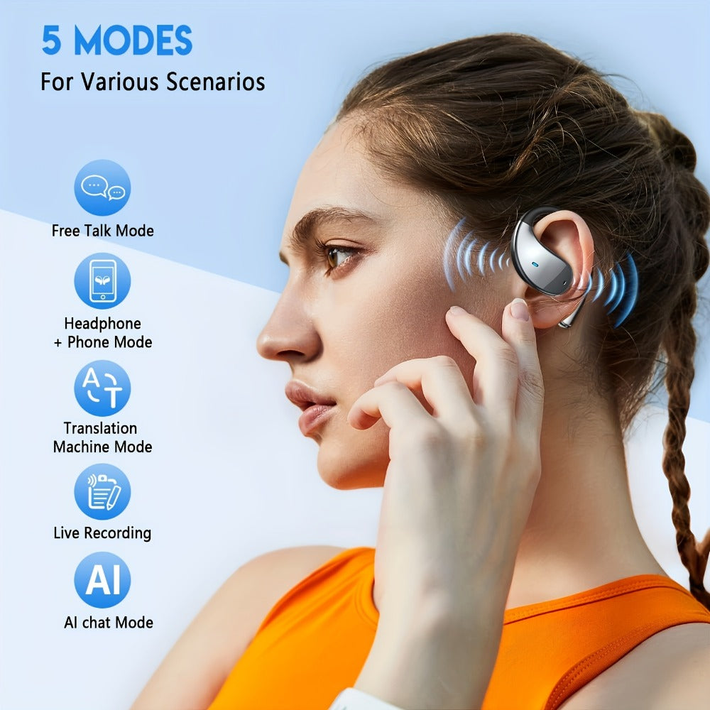 Open-Ear Translation Earphones with Oval Charging Case in Black, Orange or Light Beige Options