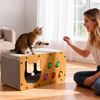 Cat Scratching Board with Interactive Rolling Ball – Multifunctional Cat Furniture for Scratching Playing & Resting