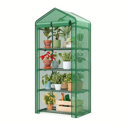 Tiered Greenhouse Shelves 3/4-Tier Portable Mini Plant Greenhouse with PE Cover & Aluminum Frame, Indoor Outdoor Warm House for Seedlings