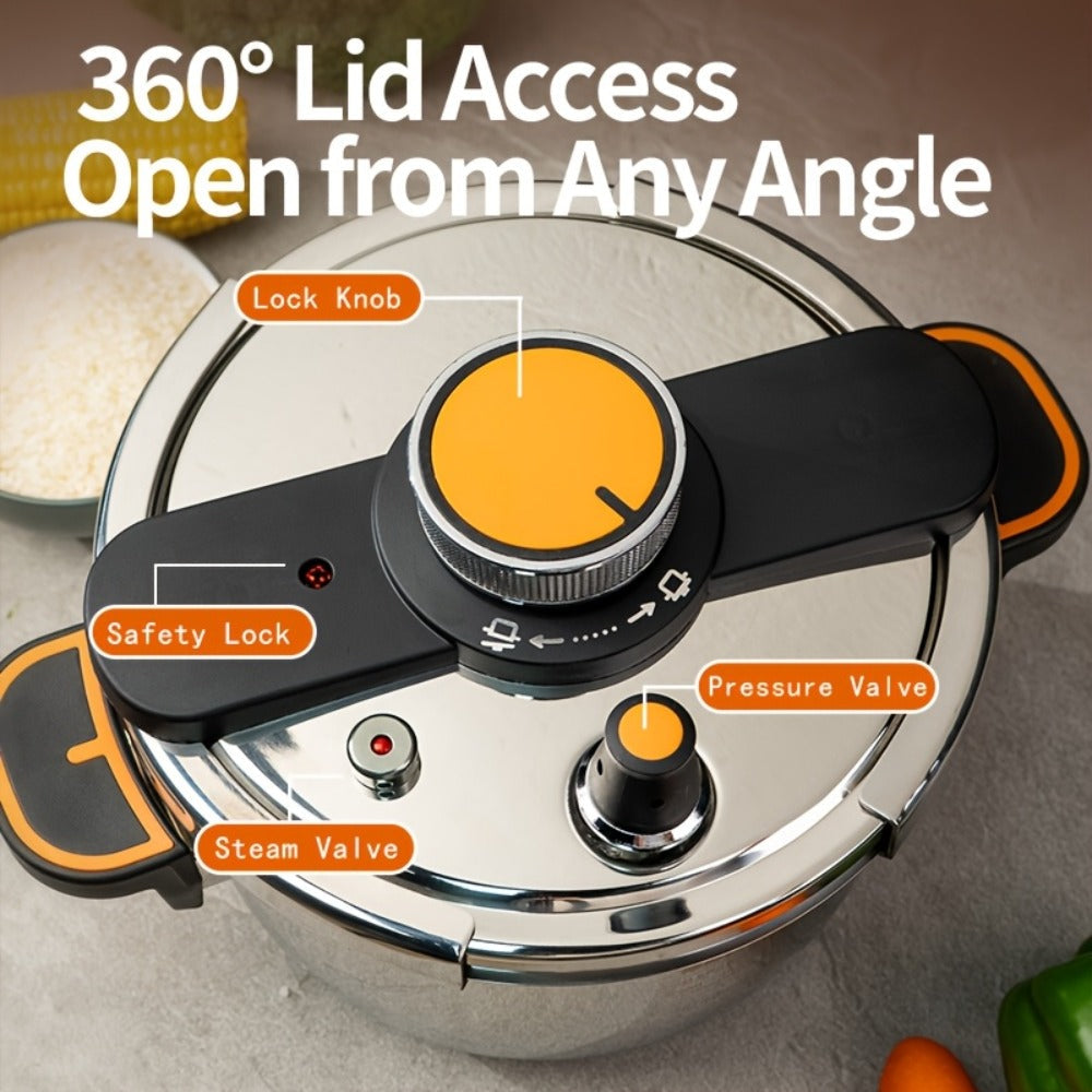Pressure Cooker Stainless Steel with One-Twist Lock Lid, Induction & Gas Compatible Stew Pot in 1.32gal