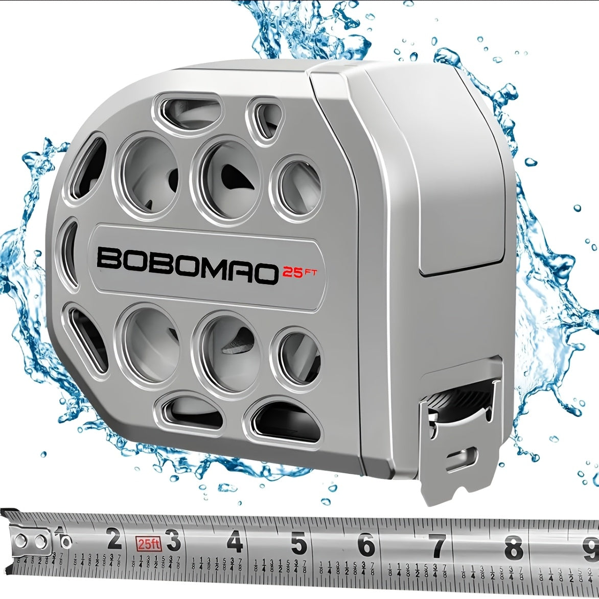 Tape Measure 25ft Auto Lock Stainless Steel Magnetic Bottom Hollow Design Anti-Fall Wear Resistant Waterproof Clear Scale Titanium Measuring