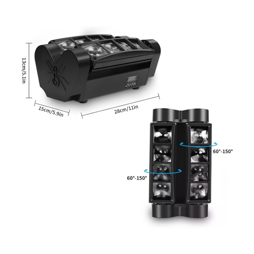 LED Spider Moving Head Stage Light 8x3W DJ Disco Party Light Sound Activated DMX-512 Control for Entryways, Bedrooms and Living Spaces