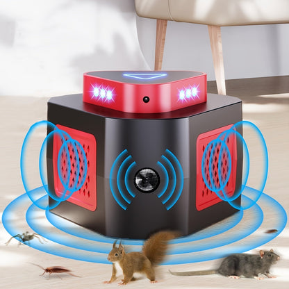 Plug-In Pest Repeller 4-in-1, 360° Soundwave Coverage, Repels Mice, Rats, Cockroaches, Bats & Squirrels