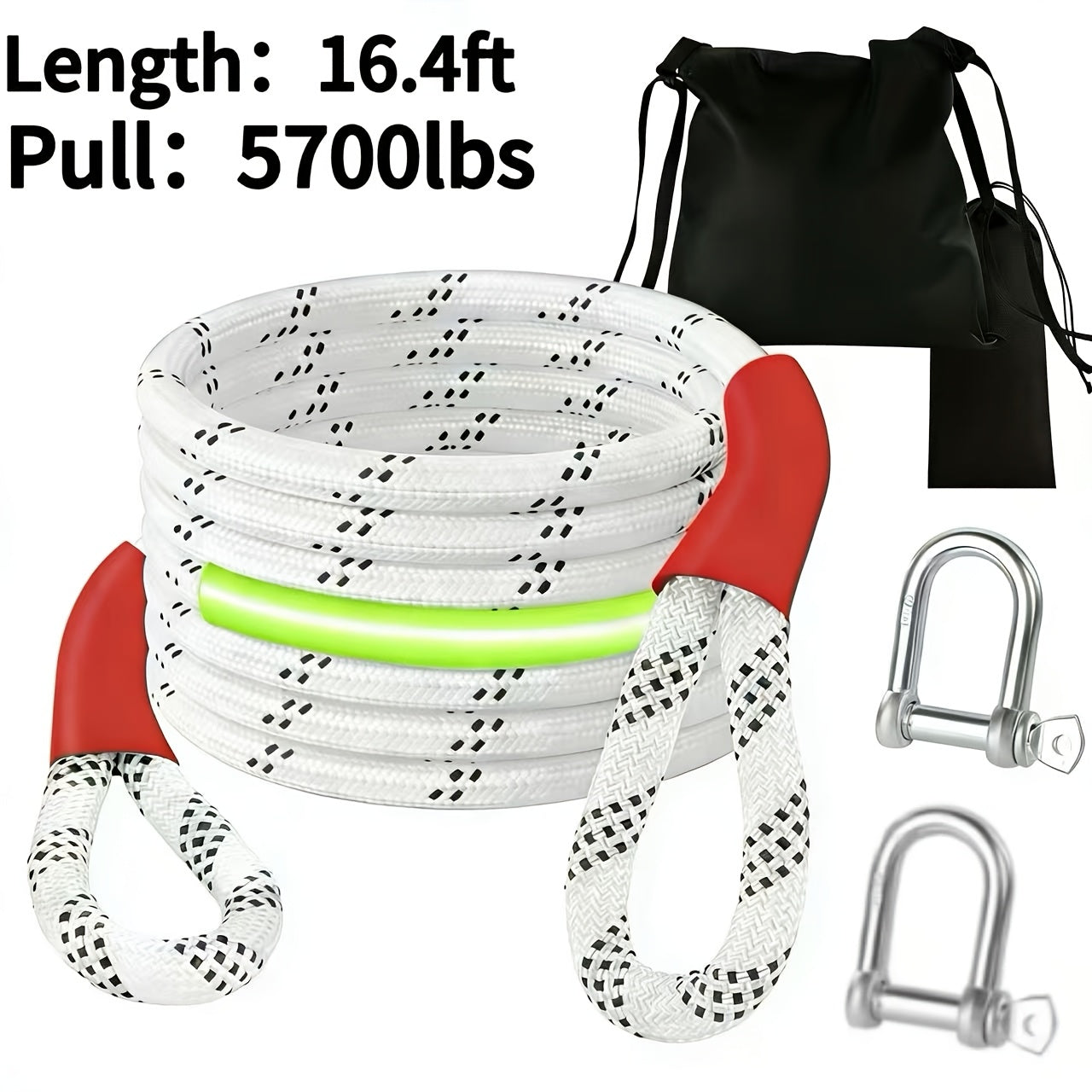 Recovery Tow Strap Heavy Duty – Up to 48000 LBS Break Strength, Kinetic Tow Rope with 2 D-Ring Shackles, Reflective Safety Flag & Storage