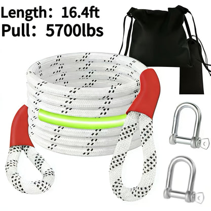 Recovery Tow Strap Heavy Duty – Up to 48000 LBS Break Strength, Kinetic Tow Rope with 2 D-Ring Shackles, Reflective Safety Flag & Storage