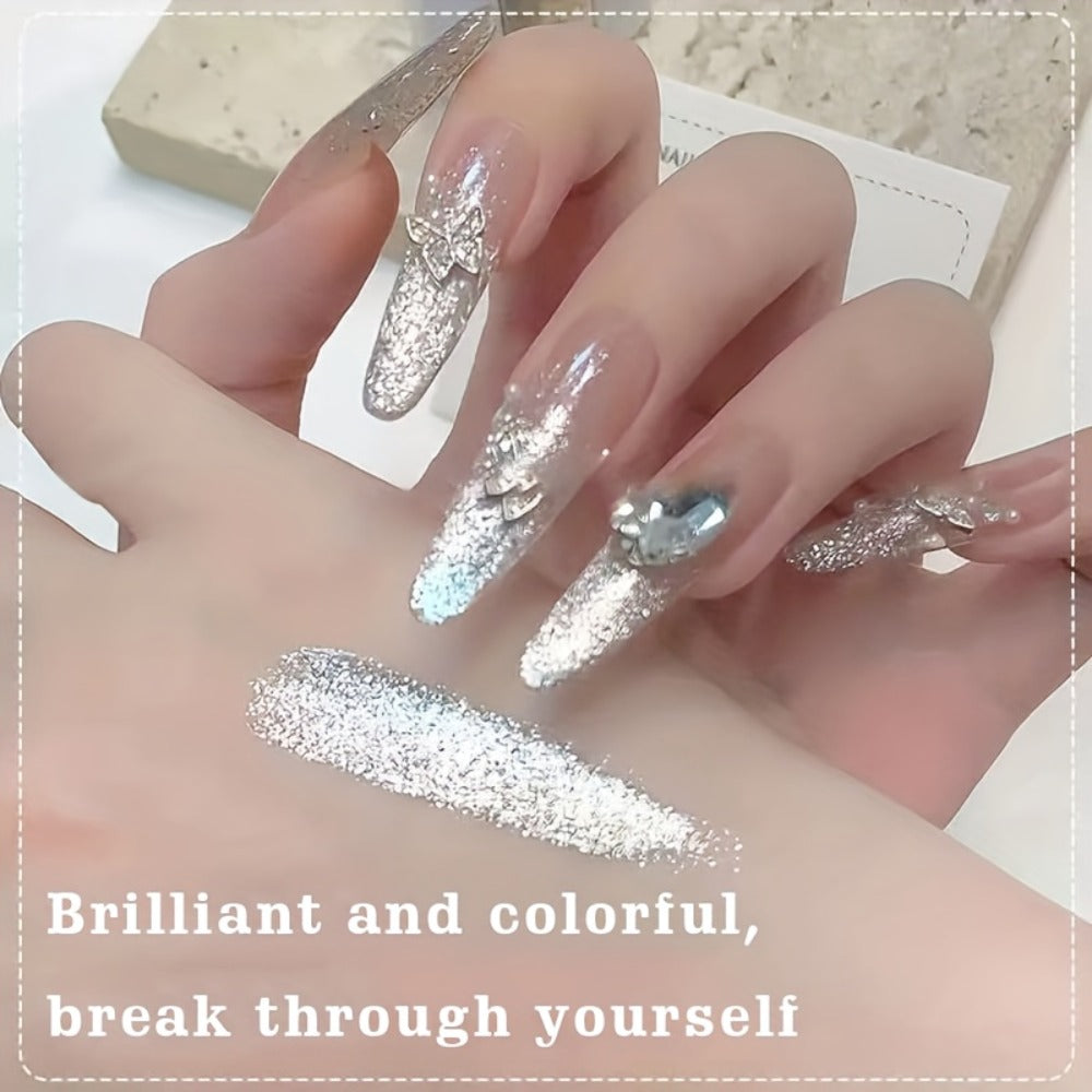 Gel Nail Polish, Shimmer White Glitter, Semi-Permanent LED Polygel, High-Shine Glossy Finish, Explosive